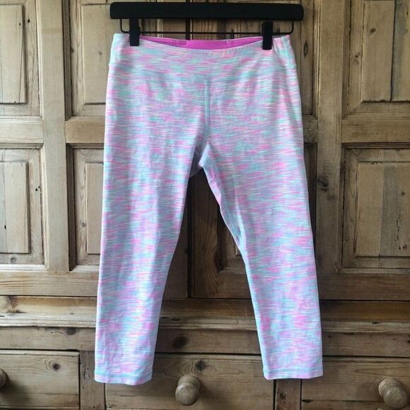 Ivivva Girls Lululemon Colorful Cropped Leggings Pink Green Cropped Size 12 / 14 - Picture 1 of 9